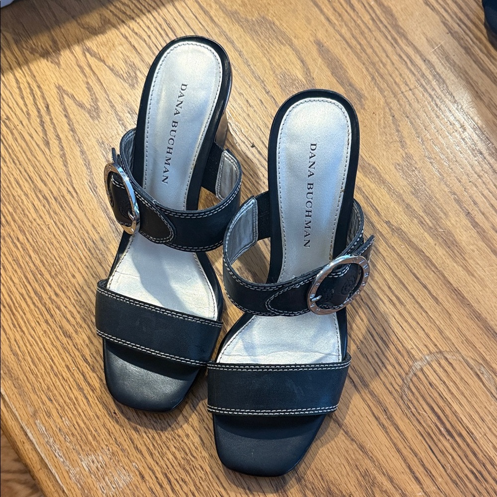 Dana Buchman Black Mules with Silver Buckle